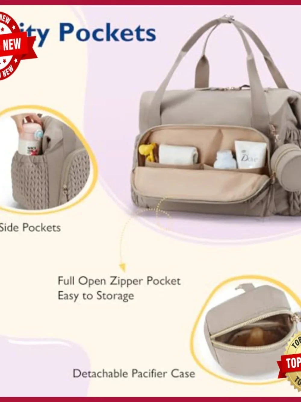 Large Capacity Diaper Tote Bag with Insulated Pockets and Changing Pad